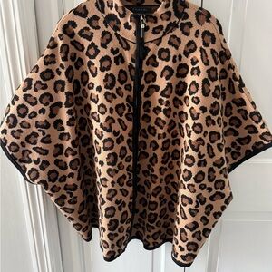 Tahari Animal Print Cape with Gold Accents